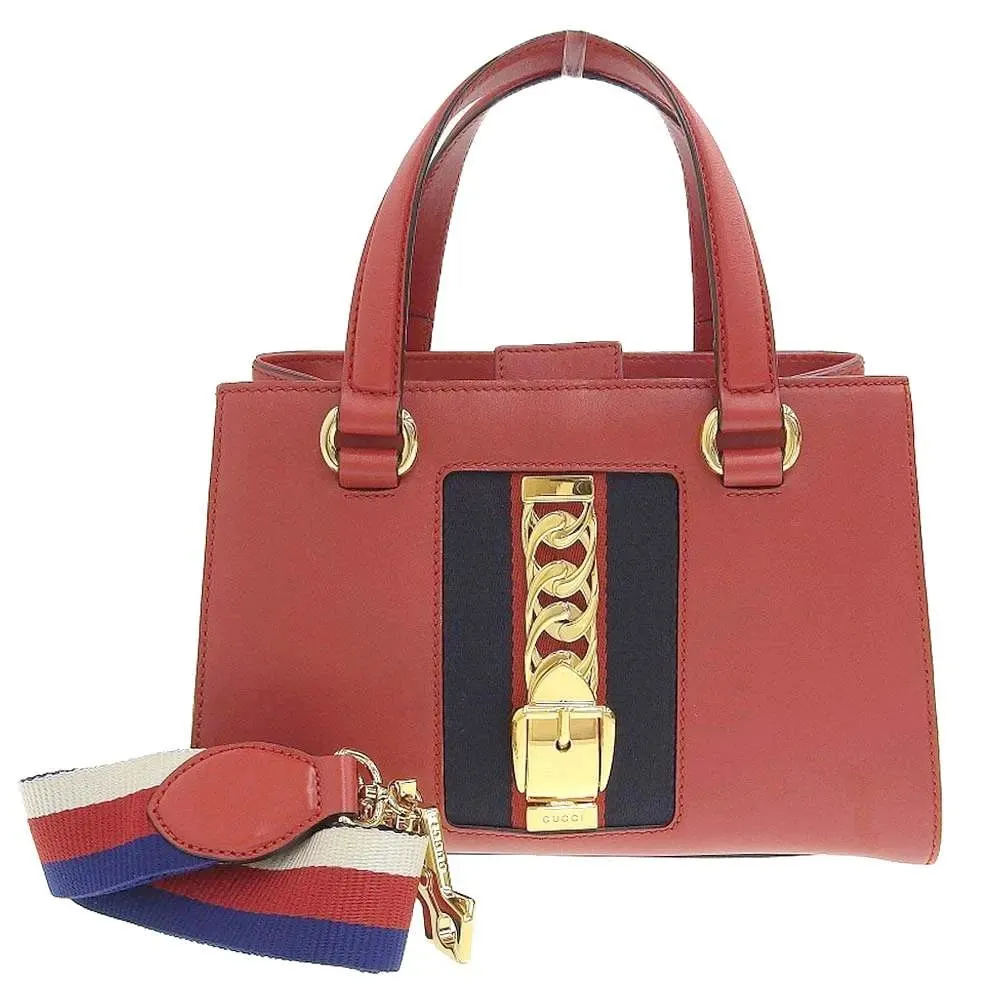 Gucci Red Leather Medium Sylvie Tote Bag Red Leather Very good - Front View