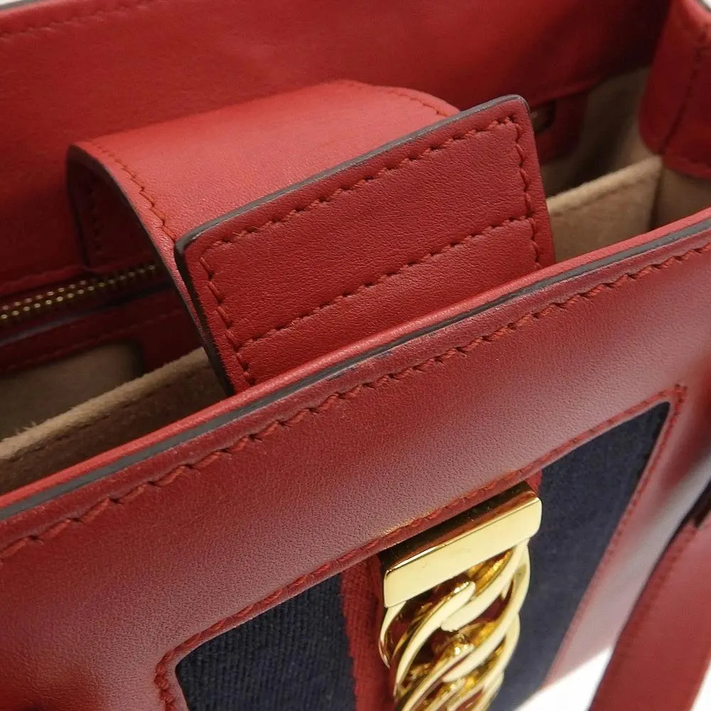 Gucci Red Leather Medium Sylvie Tote Bag Red Leather Very good - Model View