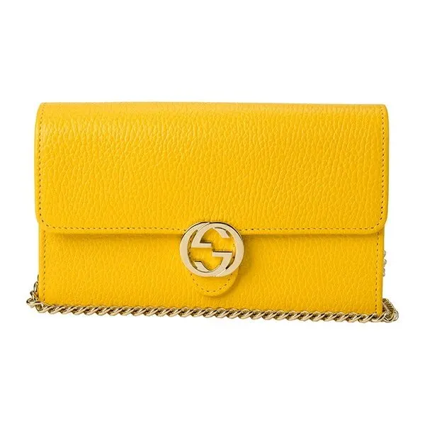 Gucci Yellow Calfskin Leather Dollar Interlocking G Chain Shoulder Bag Yellow Leather Never worn - Front View