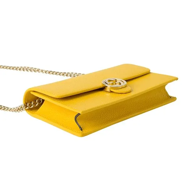 Gucci Yellow Calfskin Leather Dollar Interlocking G Chain Shoulder Bag Yellow Leather Never worn - Inside View
