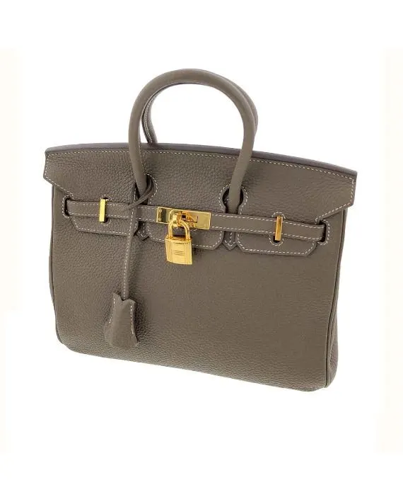 Hermès 2009 Birkin (Stamp M) Size 25 Togo Leather Handbag in Etoupe color with Gold Hardware Beige Leather Very good - Front View
