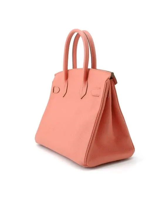Hermès 2013 Birkin (Stamp Q) Size 30 Epsom Leather handbag in Flamingo Color with Silver Hardware Silver Leather Very good - Back View