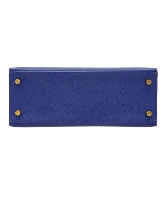 Hermès 2017 (Stamp A) Size 25 Epsom Leather Kelly in Blue Electric and Jaune Ambre Color with Gold Hardware Blue Leather Very good - Model View