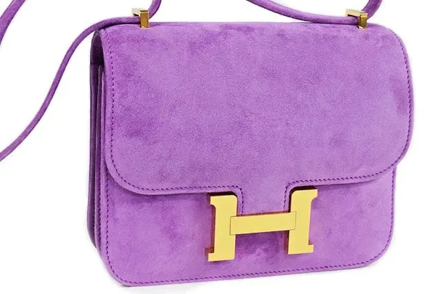 Hermès 2021 (Stamp Z) Size 18 Grizzly Suede Constance 3 Mini Doblis Violet in Color with Gold Hardware Gold Suede Very good - Back View