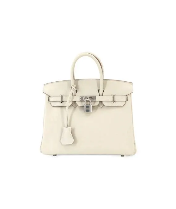 Hermès Birkin (Stamp D) Size 25 Swift Leather handbag in Beton Color with Silver Hardware Silver Leather Very good - Front View