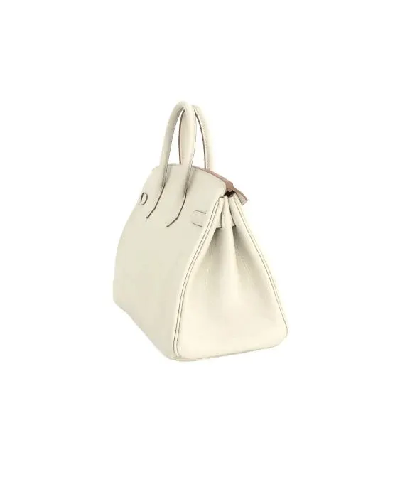 Hermès Birkin (Stamp D) Size 25 Swift Leather handbag in Beton Color with Silver Hardware Silver Leather Very good - Inside View