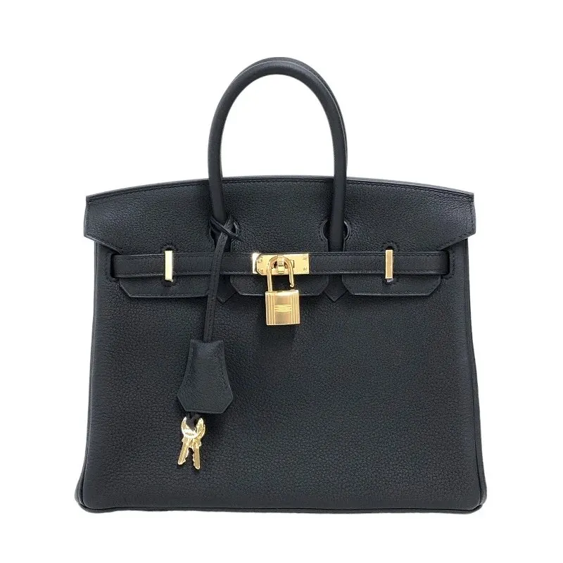 Hermès Birkin (Stamp U) Size 25 Togo Leather Handbag in Black color with Gold Hardware Black Leather Very good - Front View