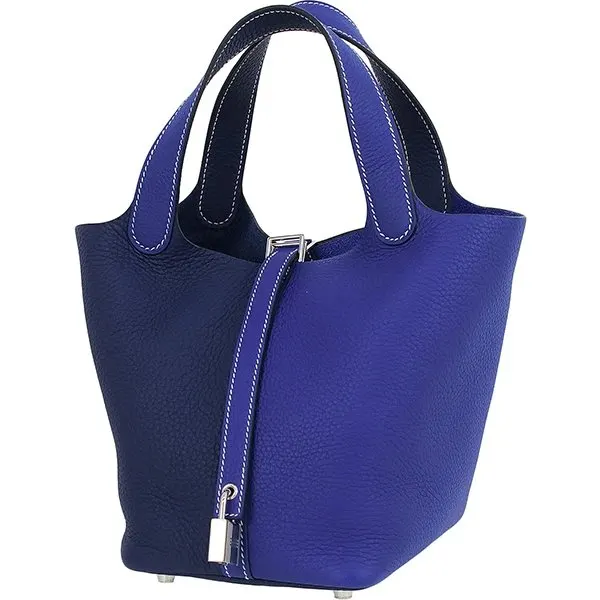 Hermès Picotin Lock PM / 18 Cazac Clemence Blue Electric Blue Ankle Silver Hardware Silver Leather Very good - Front View