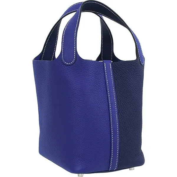 Hermès Picotin Lock PM / 18 Cazac Clemence Blue Electric Blue Ankle Silver Hardware Silver Leather Very good - Back View