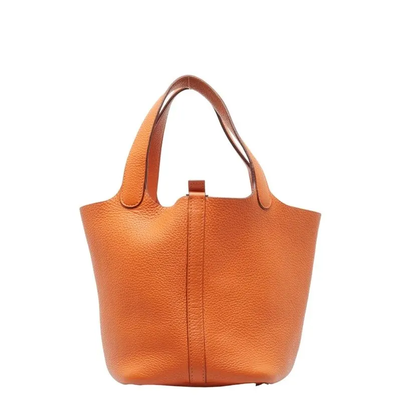 Hermès Picotin Lock PM Orange Color Taurillon Clemence Handbag with Palladium Hardware Orange Leather Very good - Front View