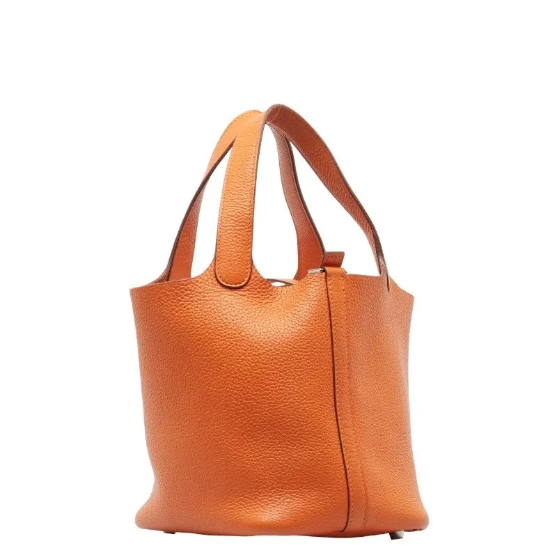 Hermès Picotin Lock PM Orange Color Taurillon Clemence Handbag with Palladium Hardware Orange Leather Very good - Back View