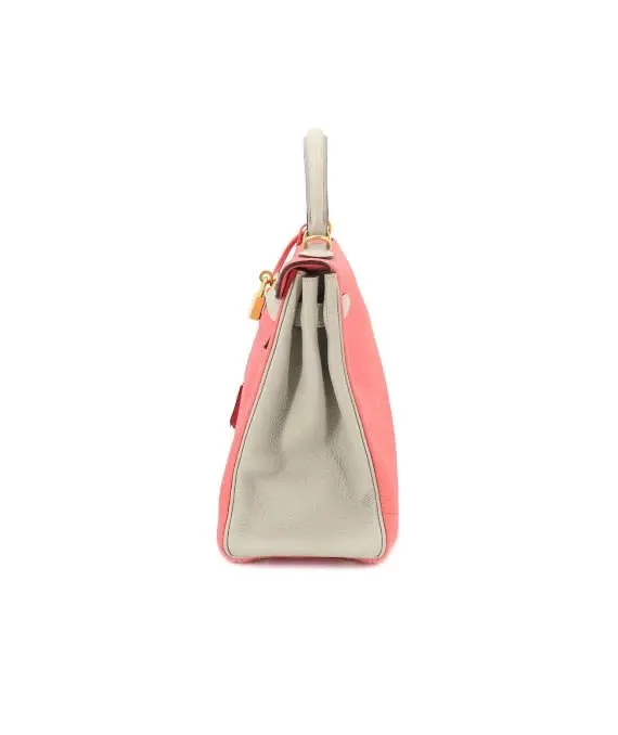 Hermès (Stamp T) Size 32 Tryon Clemence leather Kelly in Rose Azareth × Grease Pearl Color with Gold Hardware Gold Leather Very good - Inside View