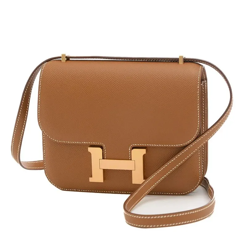 Hermès (Stamp U) Size 18 Epsom Leather Constance Mini Gold in Color with Rose Gold Hardware Gold Leather Never worn - Front View