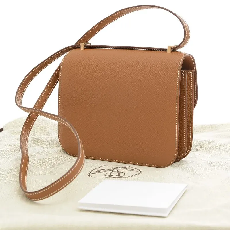 Hermès (Stamp U) Size 18 Epsom Leather Constance Mini Gold in Color with Rose Gold Hardware Gold Leather Never worn - Back View