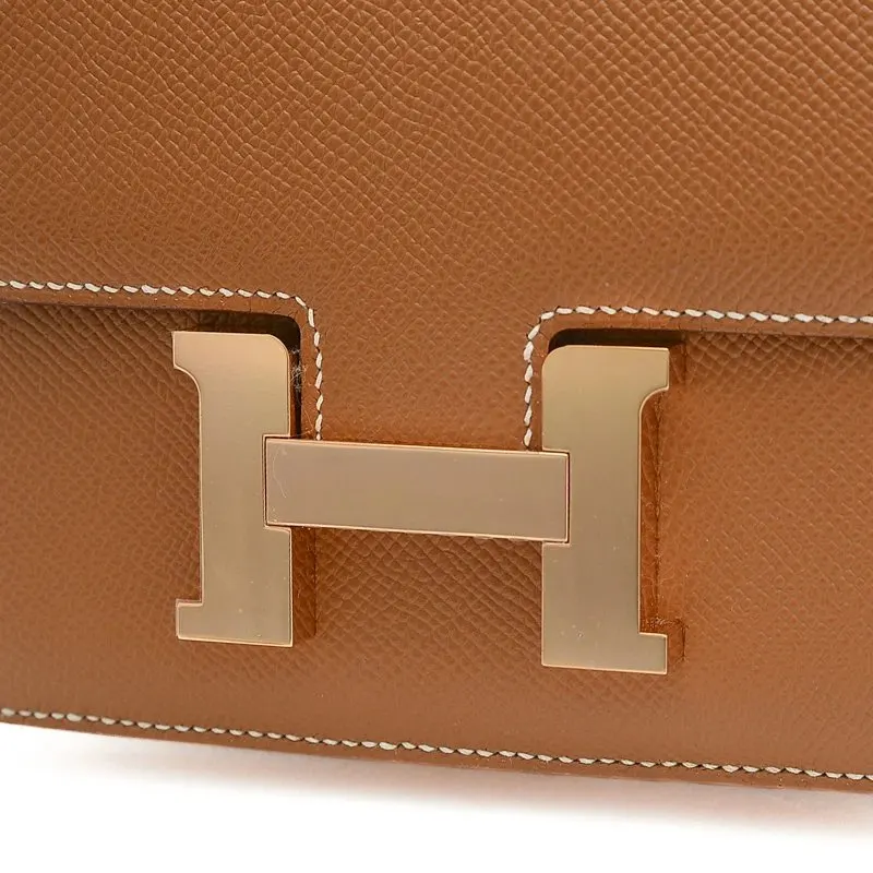 Hermès (Stamp U) Size 18 Epsom Leather Constance Mini Gold in Color with Rose Gold Hardware Gold Leather Never worn - Inside View