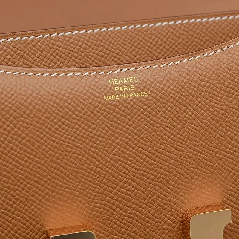 Hermès (Stamp U) Size 18 Epsom Leather Constance Mini Gold in Color with Rose Gold Hardware Gold Leather Never worn - Model View