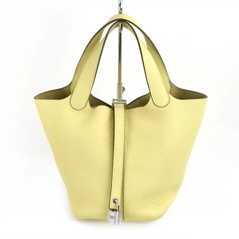 Hermès (Stamp X) Picotin Lock PM Yellow Silver Hardware Taurillon Clemence Silver Leather Good - Front View