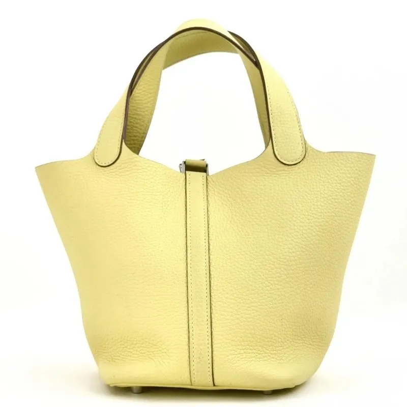 Hermès (Stamp X) Picotin Lock PM Yellow Silver Hardware Taurillon Clemence Silver Leather Good - Back View