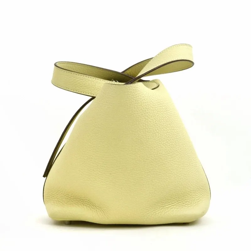 Hermès (Stamp X) Picotin Lock PM Yellow Silver Hardware Taurillon Clemence Silver Leather Good - Inside View