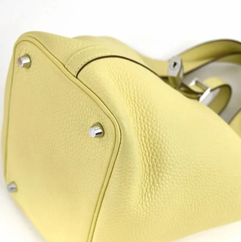 Hermès (Stamp X) Picotin Lock PM Yellow Silver Hardware Taurillon Clemence Silver Leather Good - Model View