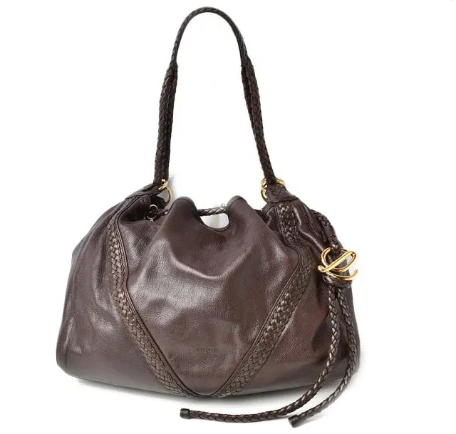 Loewe Dark Brown Nappa Leather Vintage Woven Hobo Bag with Pouch Brown Leather Good - Front View