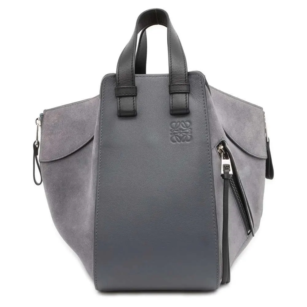 Loewe Grey Leather and Suede Small Hammock Tote Bag Grey Suede Good - Front View