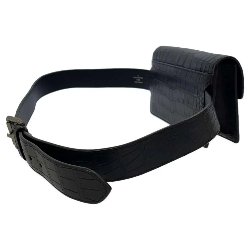 Louis Vuitton Black Crocodile Alligator Leather Waist Belt Bag Black Leather Very good - Back View