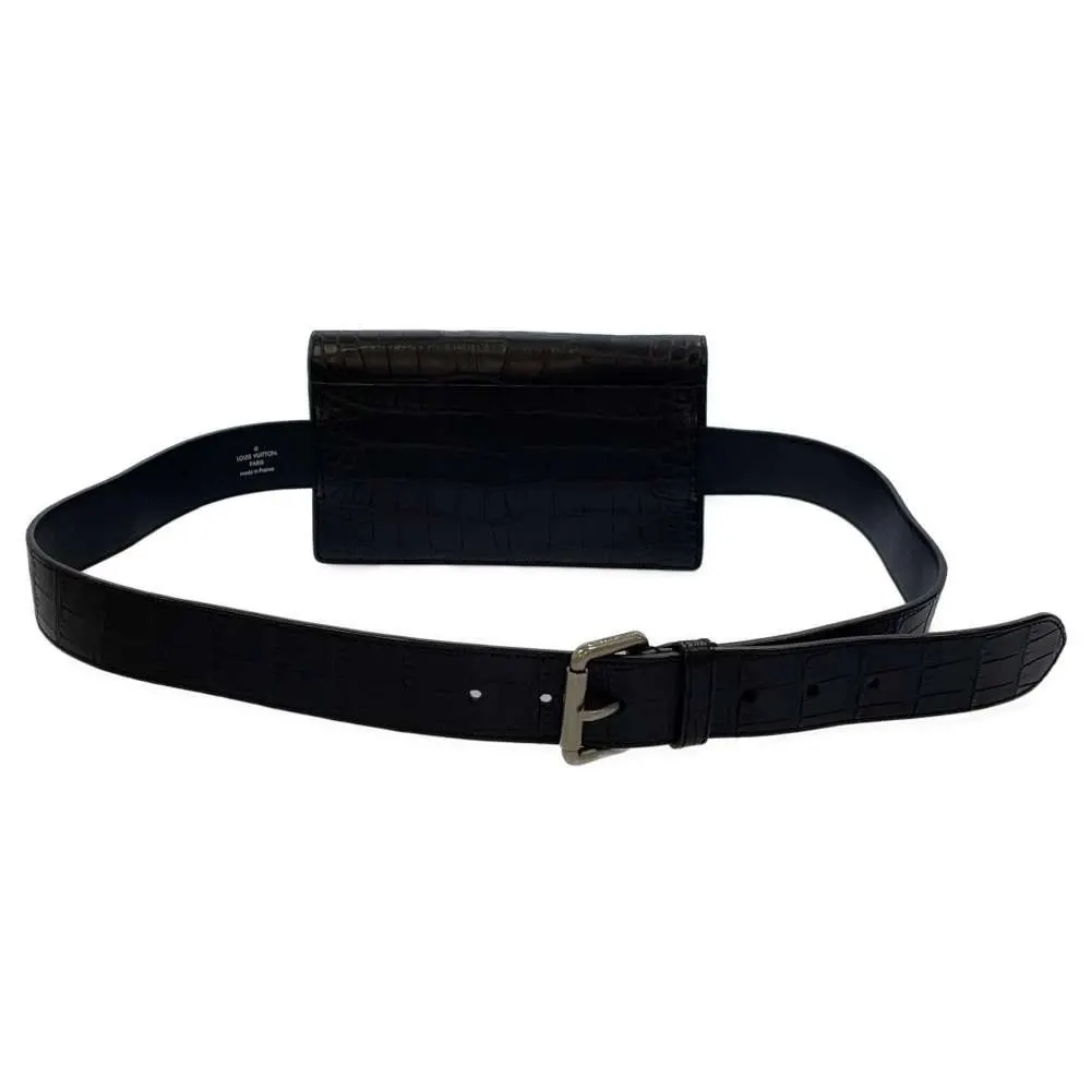 Louis Vuitton Black Crocodile Alligator Leather Waist Belt Bag Black Leather Very good - Inside View