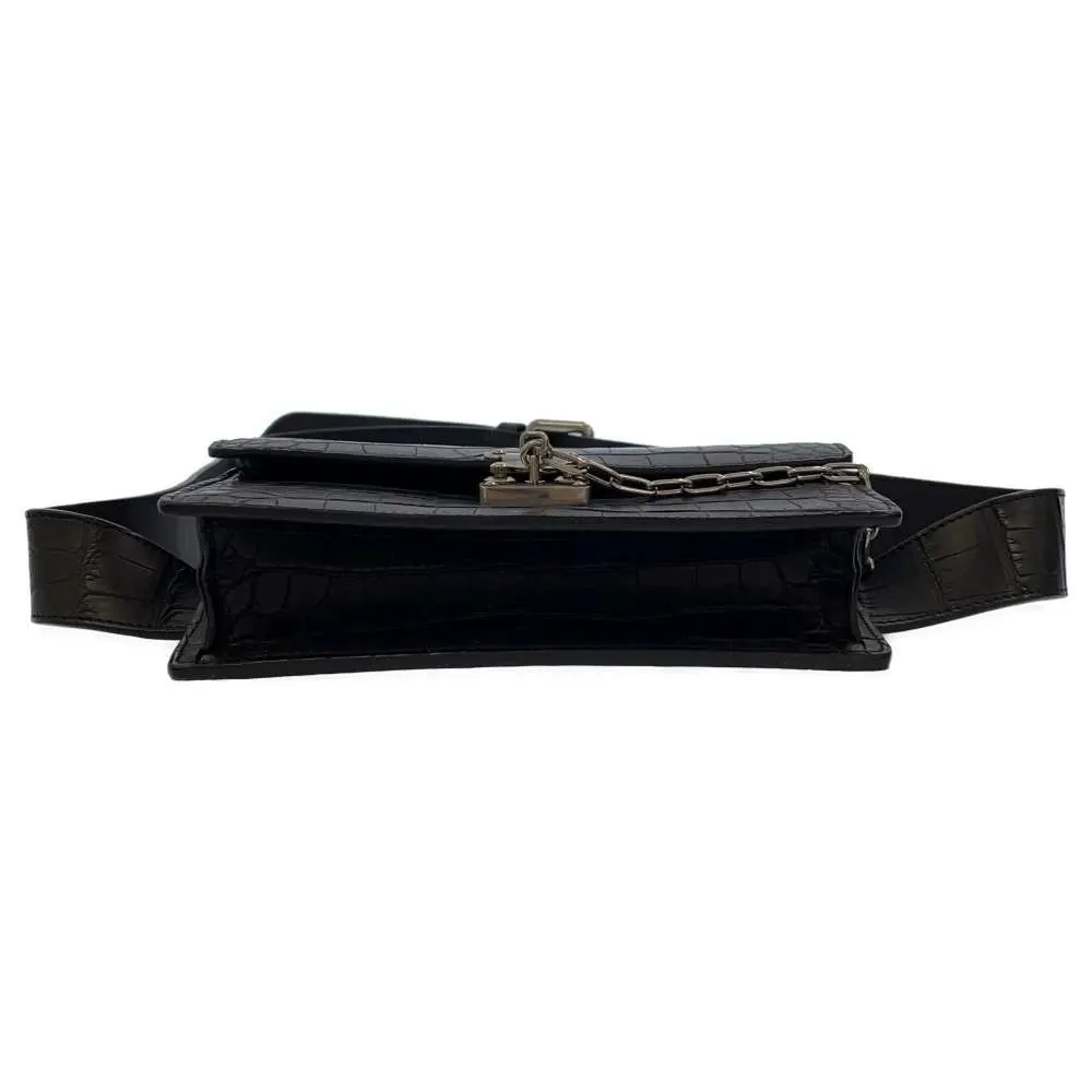 Louis Vuitton Black Crocodile Alligator Leather Waist Belt Bag Black Leather Very good - Model View