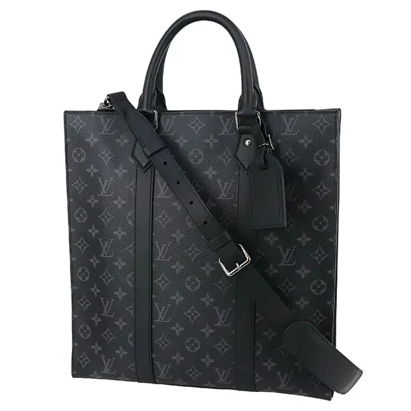 Louis Vuitton Black Monogram Eclipse Canvas Sac Plat Tote Bag Black Canvas Very good - Front View