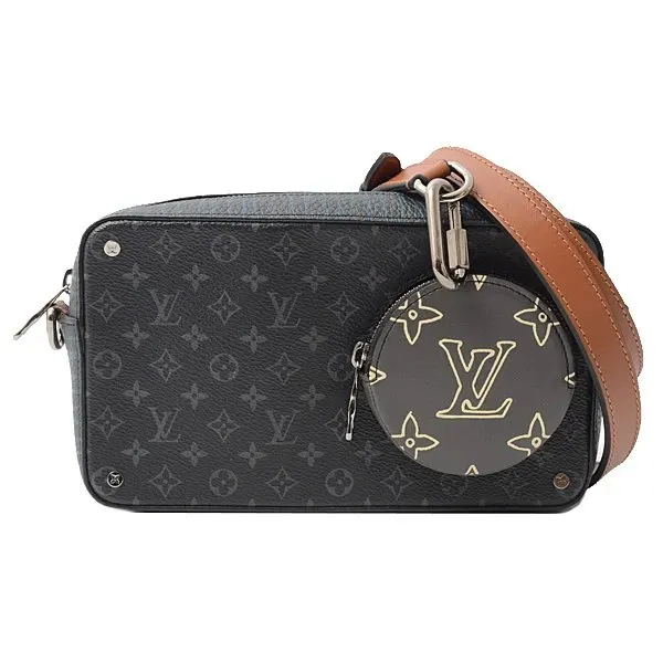 Louis Vuitton Black Monogram Eclipse Volga on Strap Shoulder Bag Black Leather Good - Front View