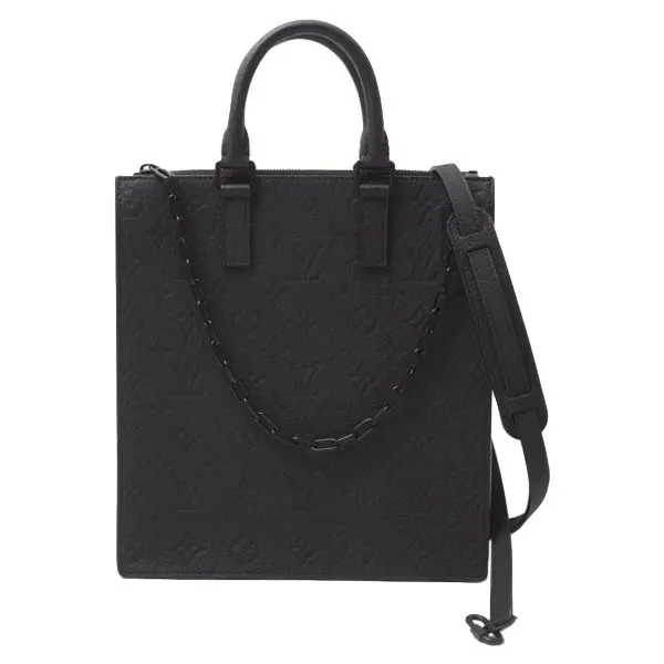 Louis Vuitton Black Monogram Taurillon Sac Plat Tote Bag Black Leather Very good - Front View
