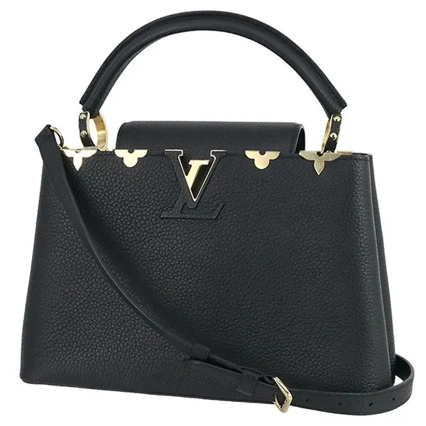 Louis Vuitton Black Tryon Leather Capucines MM Bag Black Leather Very good - Front View