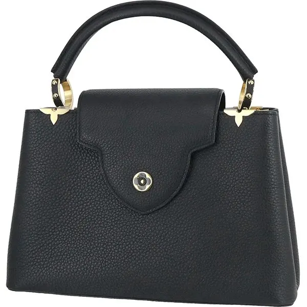 Louis Vuitton Black Tryon Leather Capucines MM Bag Black Leather Very good - Back View