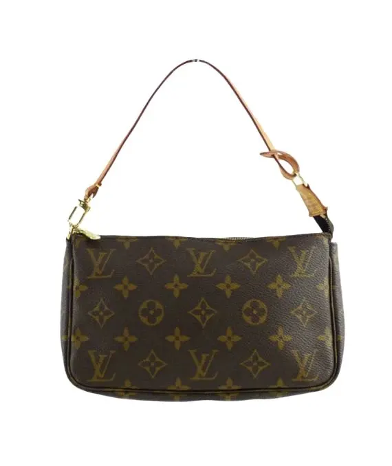 Louis Vuitton Brown Monogram Canvas Pochette Accessories Clutch Bag Brown Leather Very good - Front View