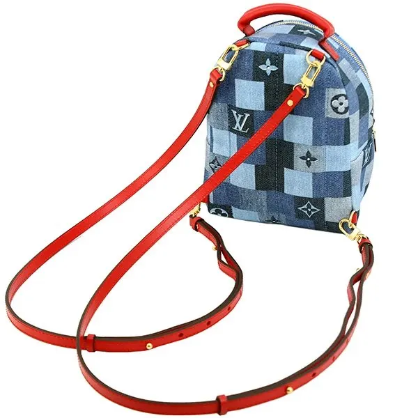 Louis Vuitton Denim Damier Monogram Patchwork Palm Springs Backpack Mini Blue Rouge Blue Canvas Very good - Back View