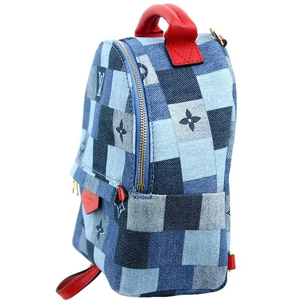 Louis Vuitton Denim Damier Monogram Patchwork Palm Springs Backpack Mini Blue Rouge Blue Canvas Very good - Inside View