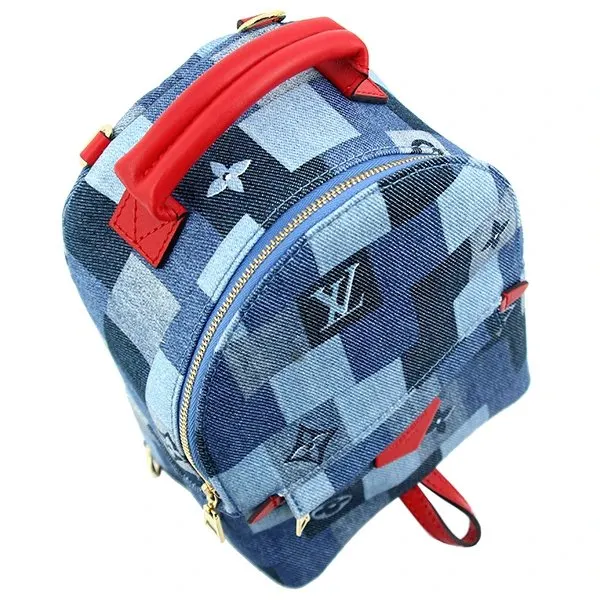 Louis Vuitton Denim Damier Monogram Patchwork Palm Springs Backpack Mini Blue Rouge Blue Canvas Very good - Model View