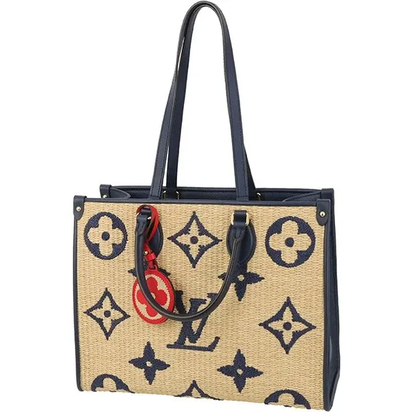 Louis Vuitton Blue Calfskin Monogram Raffia Giant On The Go MM Bag Blue Leather Never worn - Inside View