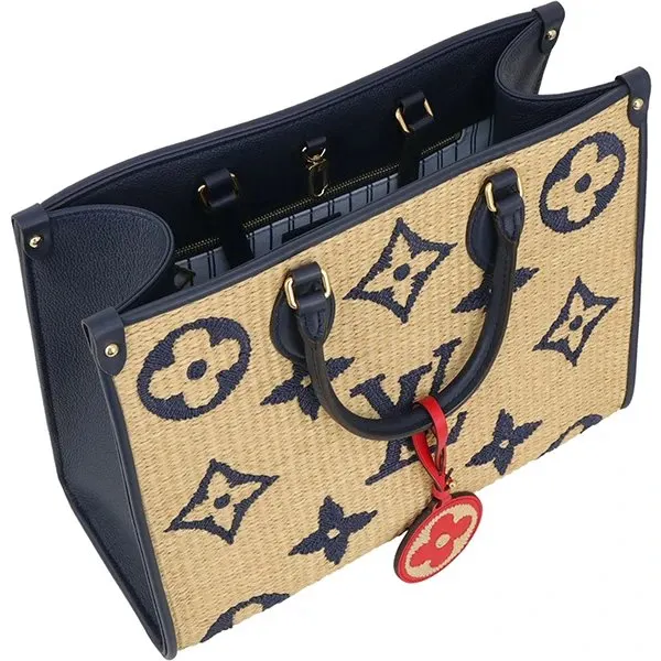 Louis Vuitton Blue Calfskin Monogram Raffia Giant On The Go MM Bag Blue Leather Never worn - Box View