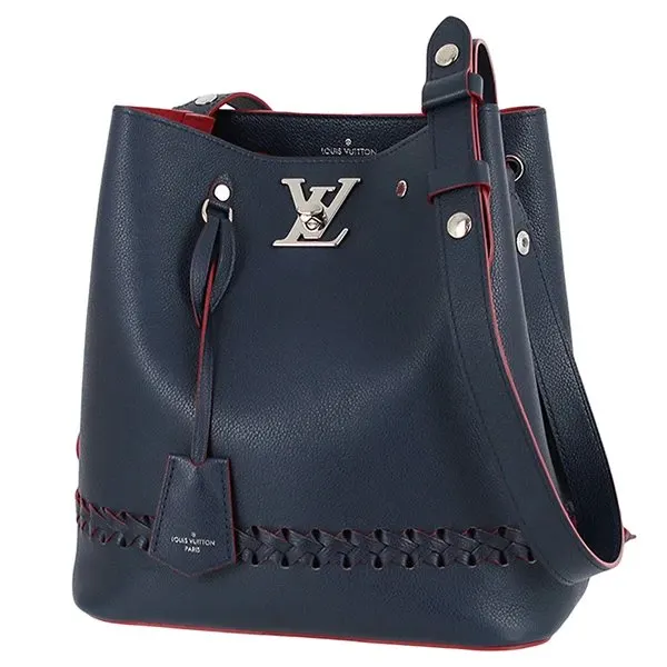 Louis Vuitton Blue Leather Lock Me Bucket Bag Blue Leather Very good - Front View