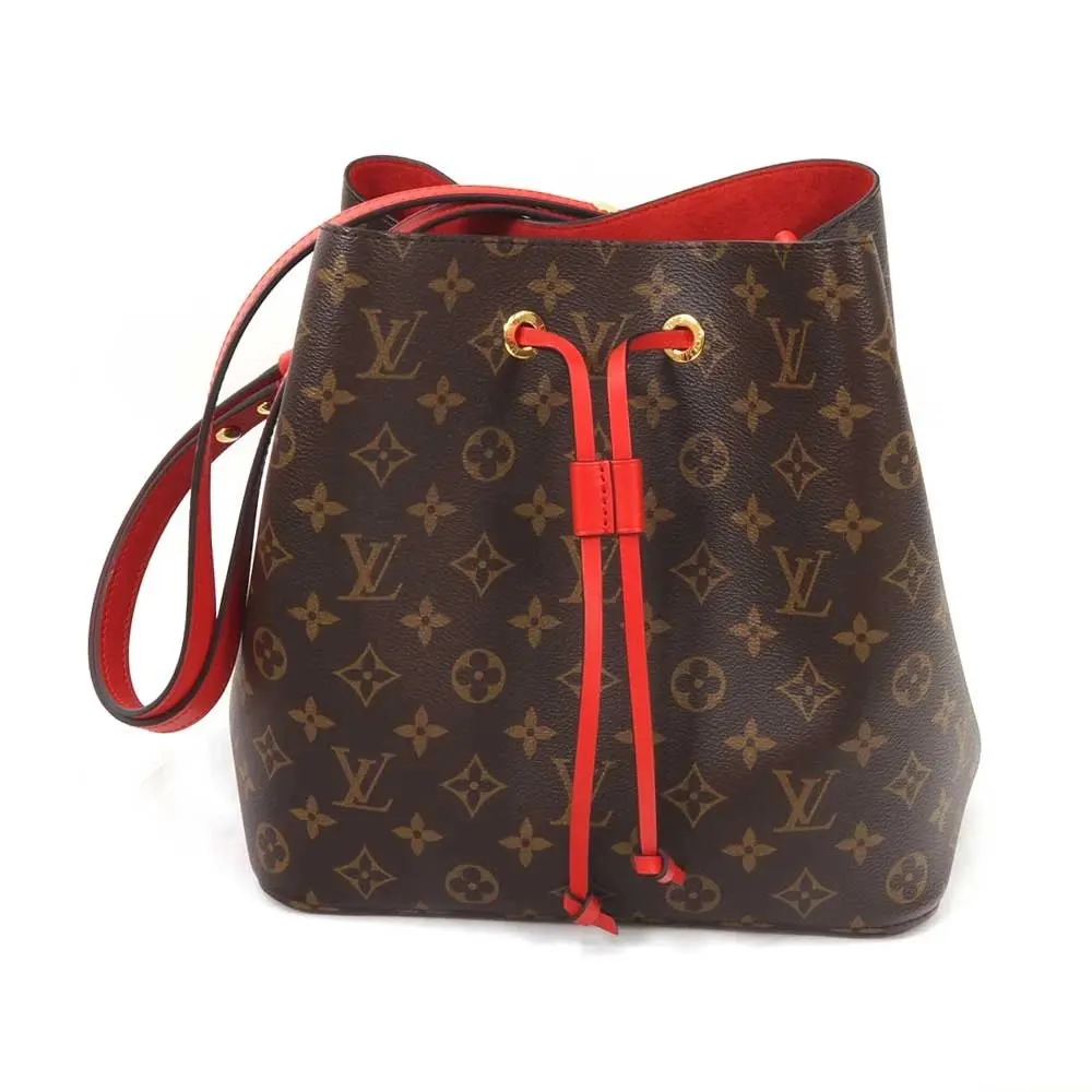 Louis Vuitton Red/Brown NeoNoe Handbag Monogram Canvas MM Bucket Bag Brown Canvas Very good - Front View