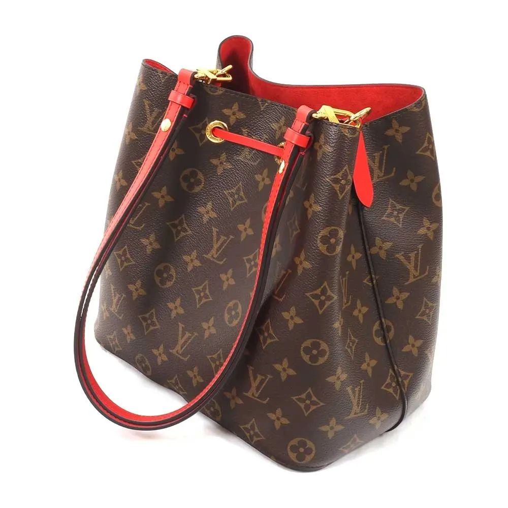 Louis Vuitton Red/Brown NeoNoe Handbag Monogram Canvas MM Bucket Bag Brown Canvas Very good - Back View