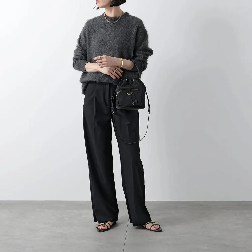 Prada Black Duet Nylon and Leather Drawstring Shoulder Bag Black Leather Never worn - Back View