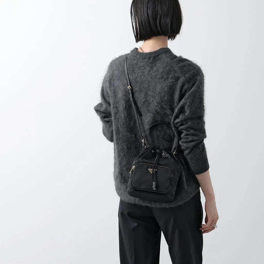 Prada Black Duet Nylon and Leather Drawstring Shoulder Bag Black Leather Never worn - Inside View