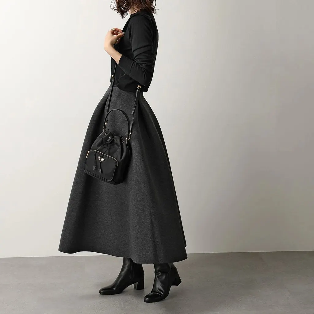 Prada Black Duet Nylon and Leather Drawstring Shoulder Bag Black Leather Never worn - Model View