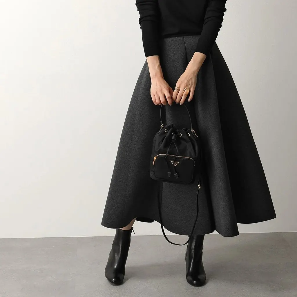 Prada Black Duet Nylon and Leather Drawstring Shoulder Bag Black Leather Never worn - Box View