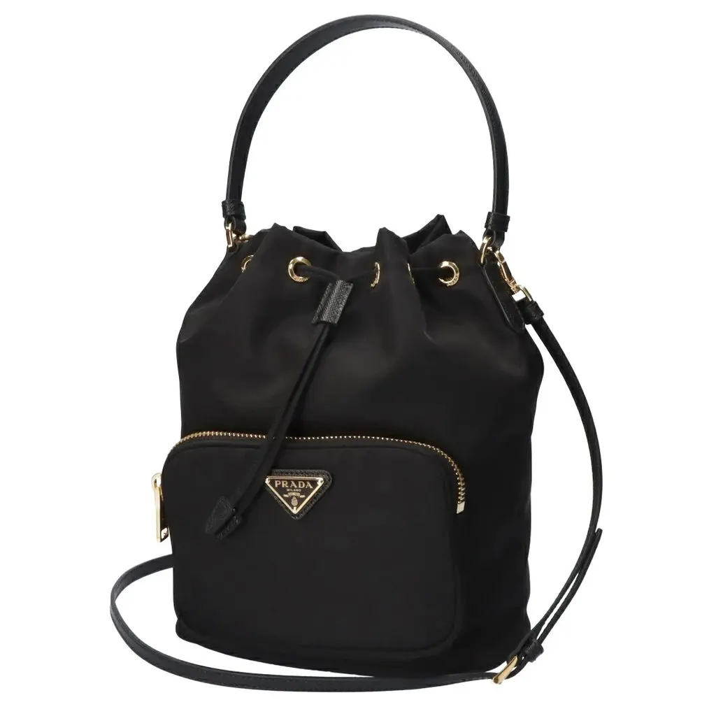 Prada Black Duet Re-Nylon Bucket Bag Black Polyamide Never worn - Front View