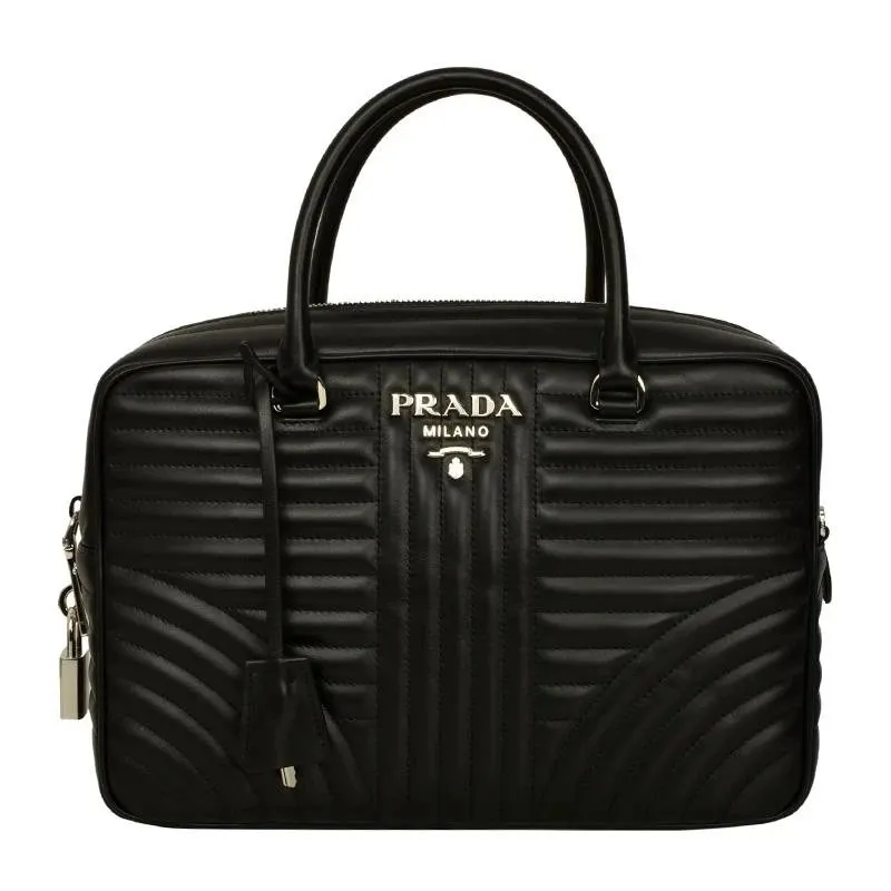 Prada Black Leather Bauletto Satchel Bag Black Leather Never worn - Front View