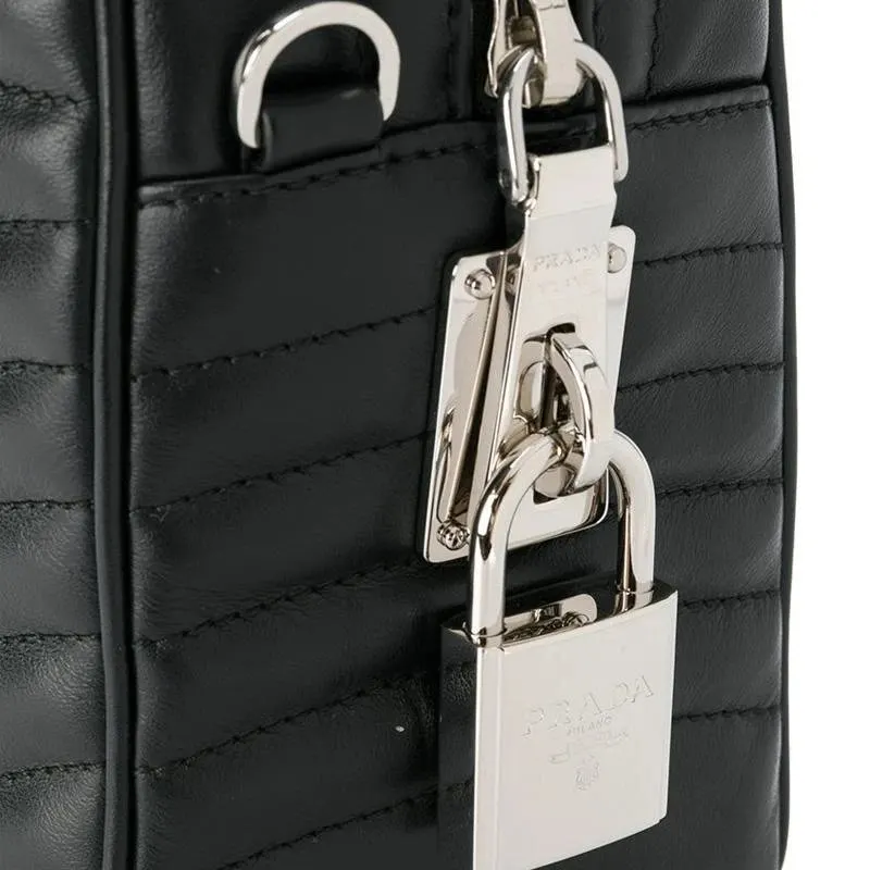 Prada Black Leather Bauletto Satchel Bag Black Leather Never worn - Back View